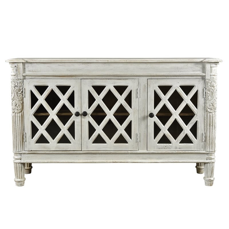 Carmenita Carlyle Solid Wood 3 Door Sideboard with Glass Inserts in White