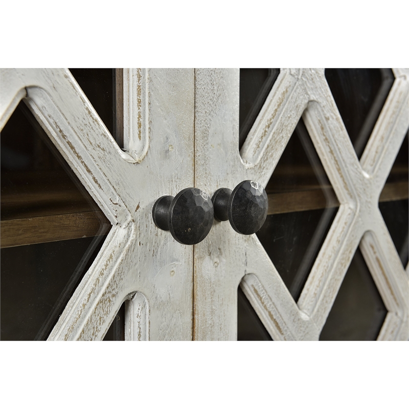 Carmenita Carlyle Solid Wood 3 Door Sideboard with Glass Inserts in White