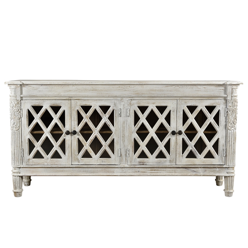 Carmenita Carlyle Solid Wood 4 Door Sideboard with Glass Inserts in White