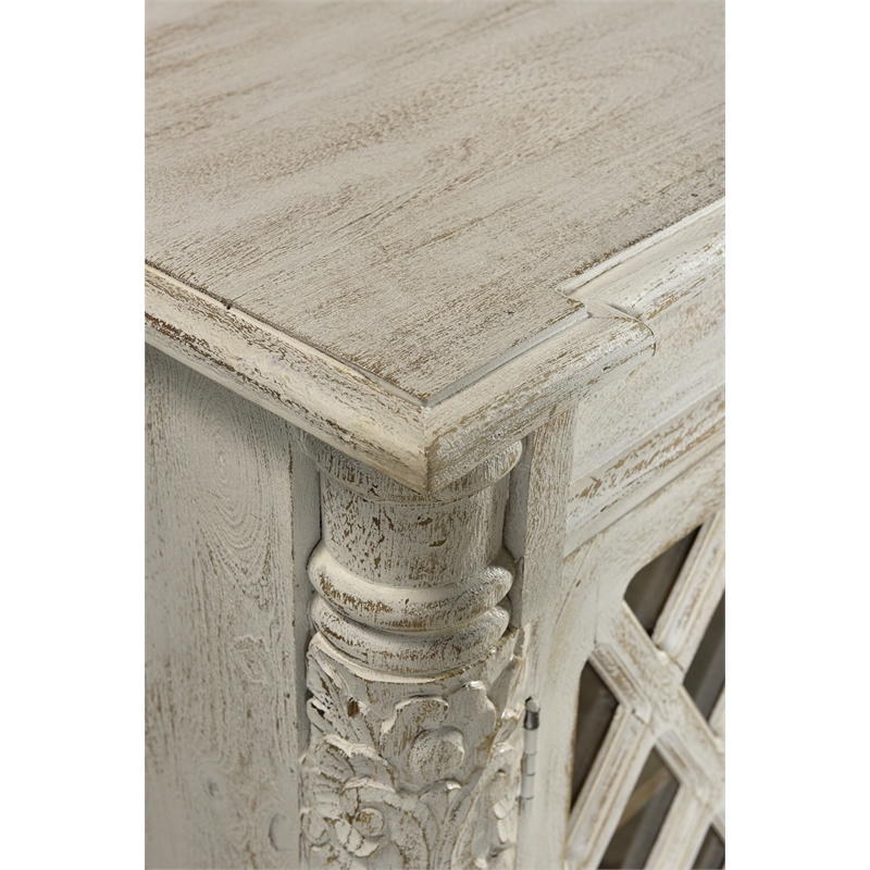 Carmenita Carlyle Solid Wood 4 Door Sideboard with Glass Inserts in White