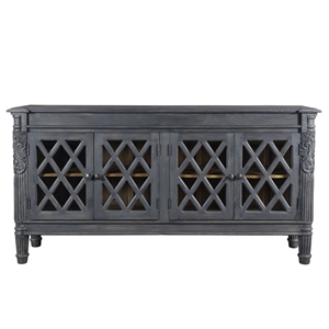 Carmenita Carlyle Solid Wood 4 Door Sideboard with Glass Inserts in Gray