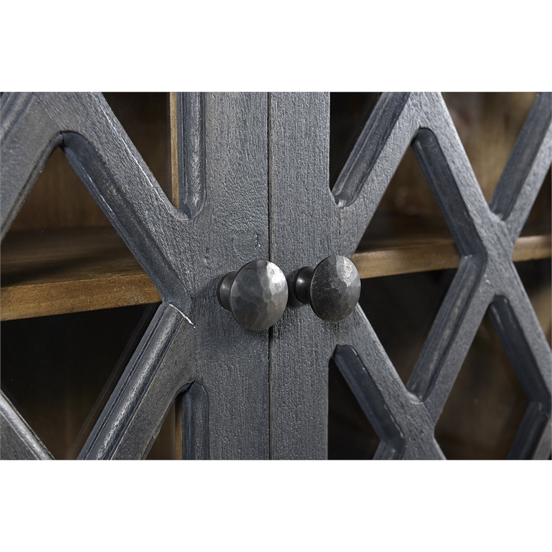 Carmenita Carlyle Solid Wood 4 Door Sideboard with Glass Inserts in Gray