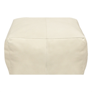 Java Pouf 22&quot Upholstered in Genuine Leather in Ivory and Contrast Stitching