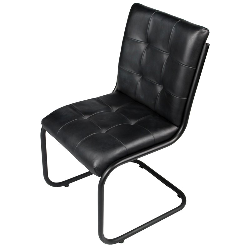 Wilson Leather Side Chair with Cast Iron Frame in Black