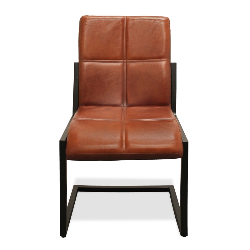 Kurtz Leather Upholstered Side Chair with Cast Iron Frame in Mahogany