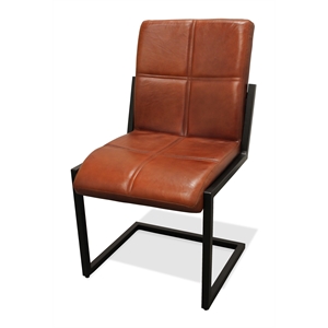 Kurtz Leather Upholstered Side Chair with Cast Iron Frame in Mahogany