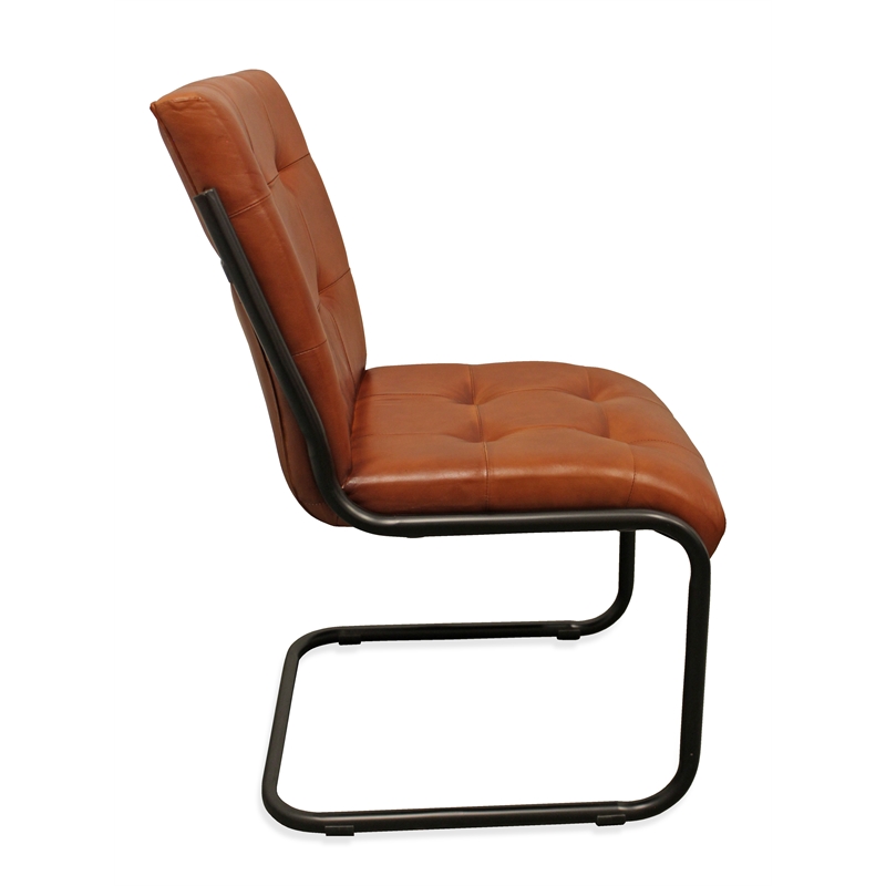 Kurtz Leather Upholstered Side Chair with Cast Iron Frame in Mahogany