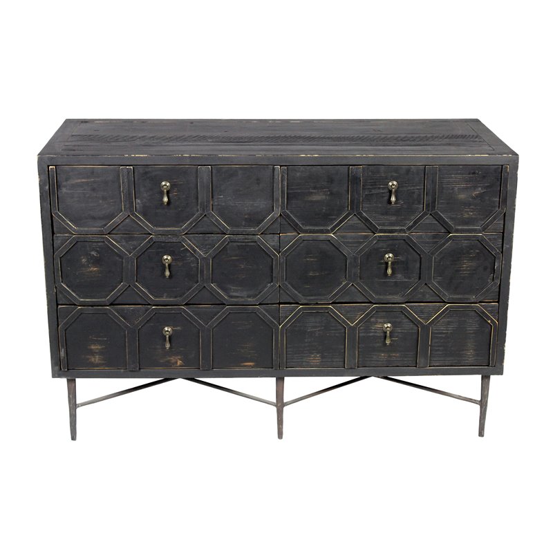 Aliso Samara Solid Wood 6 Door Sideboard on Cast Iron Base in Black