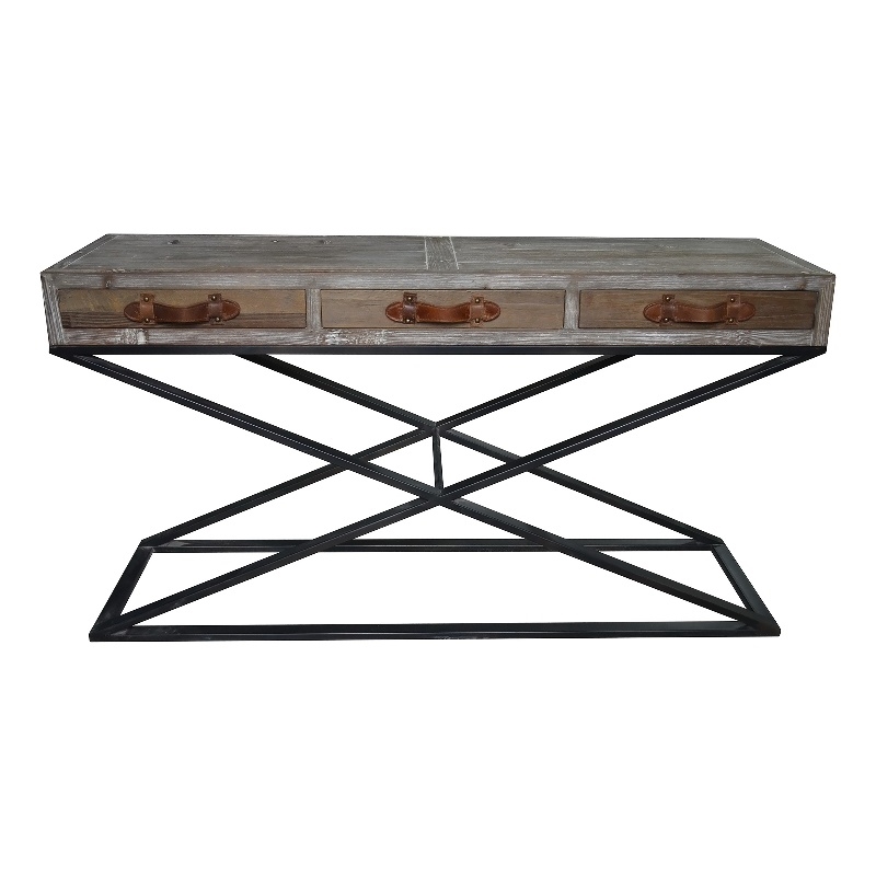 Syracuse Fisher Solid Wood 3 Drawer Console Table in Brown