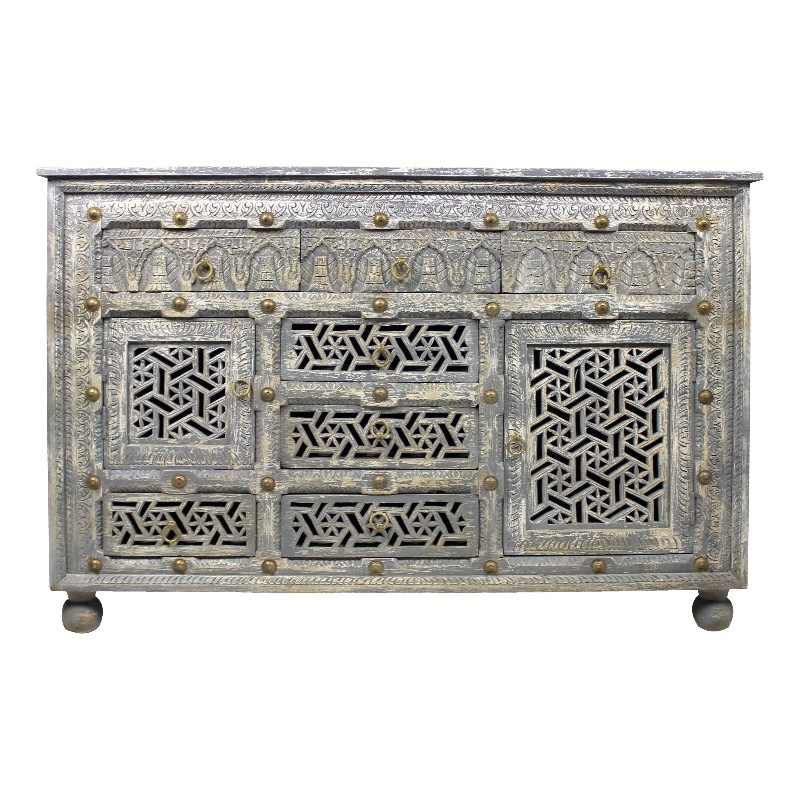 Carter Burman 2-Door 7-Drawer Sideboard in Aged Gray on Mango Solid Wood