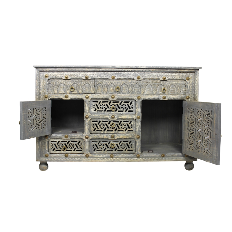 Carter Burman 2-Door 7-Drawer Sideboard in Aged Gray on Mango Solid Wood