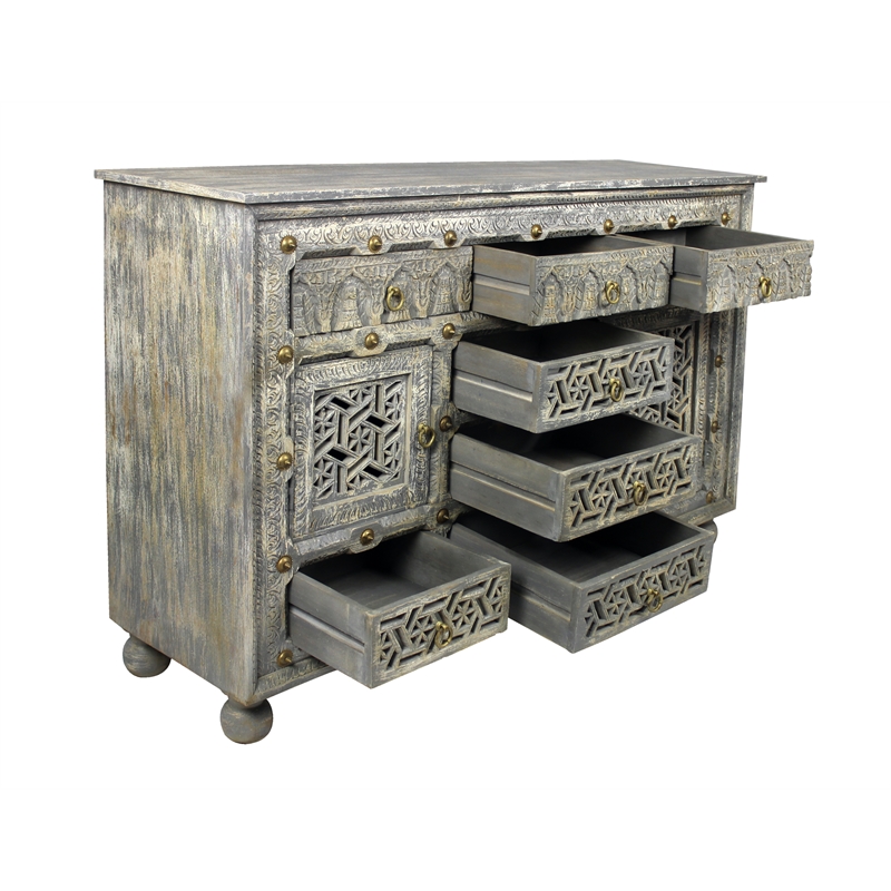 Carter Burman 2-Door 7-Drawer Sideboard in Aged Gray on Mango Solid Wood