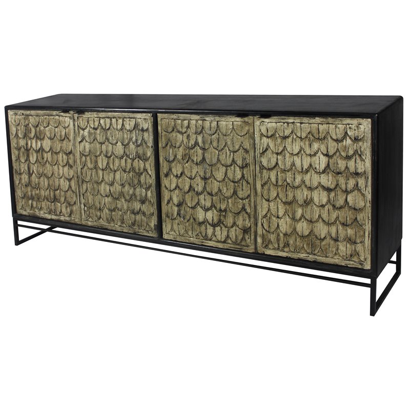 Redondo Ezra 4-Door Solid Wood Sideboard on Iron Base in Brown