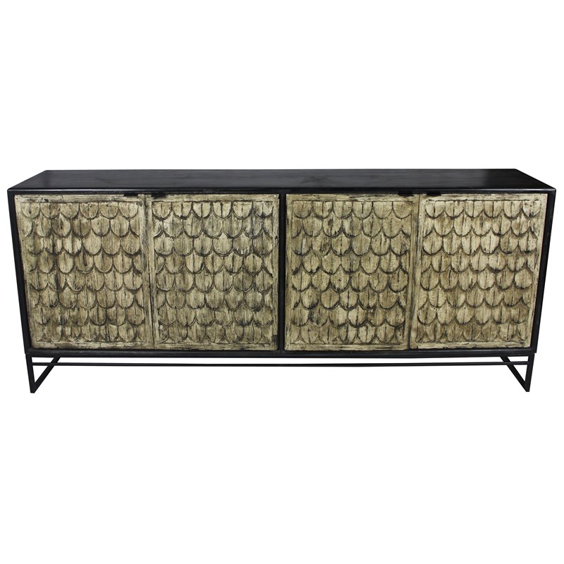 Redondo Ezra 4-Door Solid Wood Sideboard on Iron Base in Brown