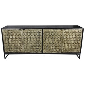 Redondo Ezra 4-Door Solid Wood Sideboard on Iron Base in Brown