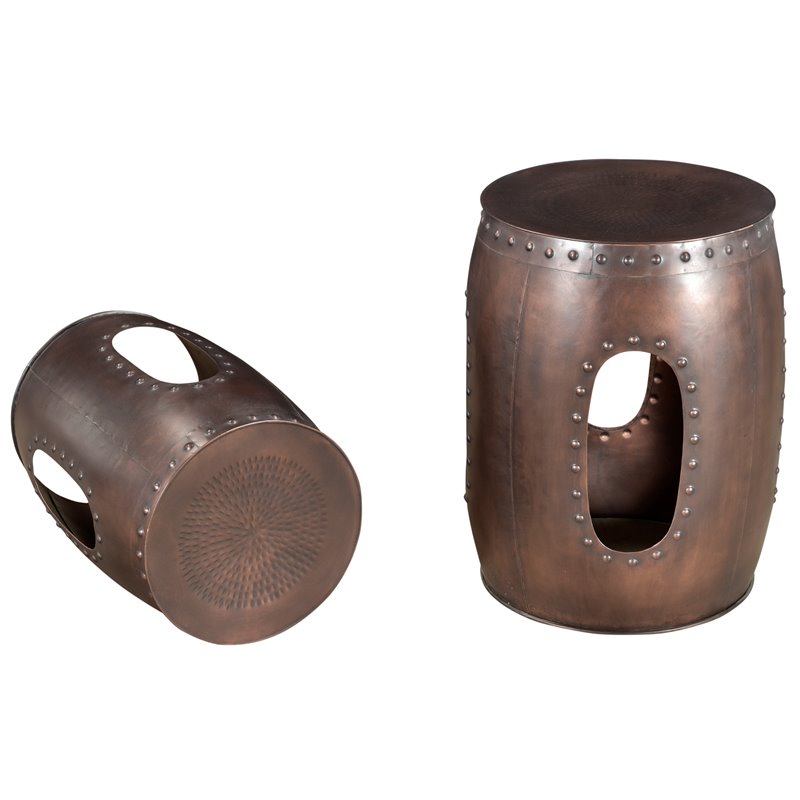 Set of 2 - Baton Cast Iron Occasional Tables in Copper Finish