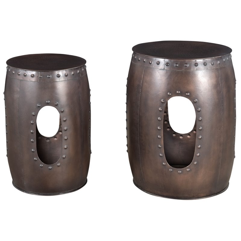 Set of 2 - Baton Cast Iron Occasional Tables in Copper Finish