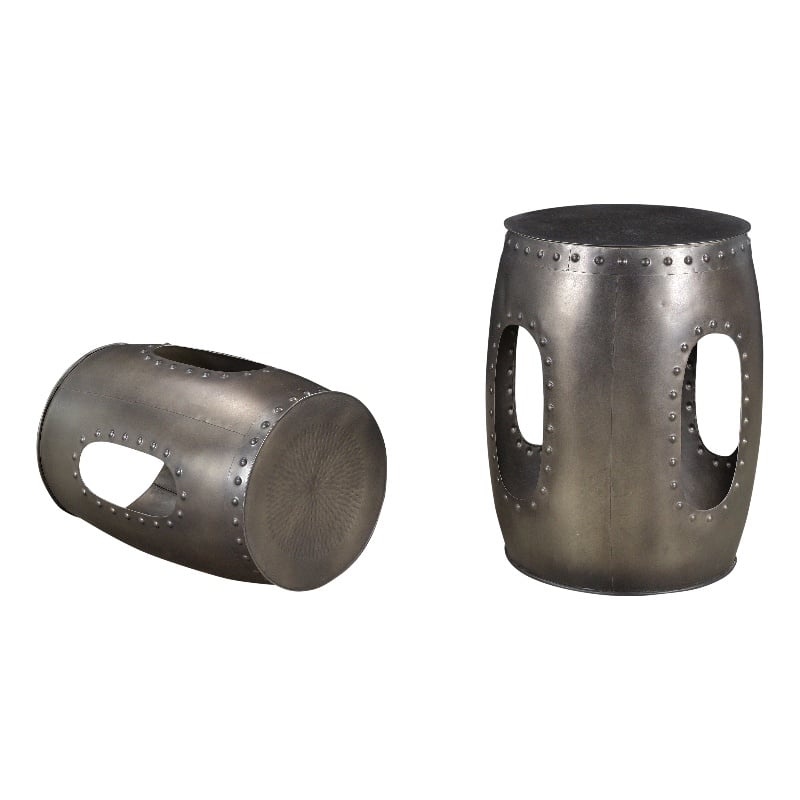 Set of 2 - Baton Cast Iron Occasional Tables in Nickel Finish