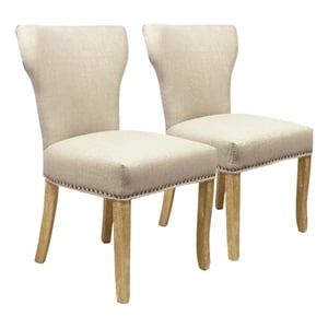 Jill 22&quot Mid-Century Linen Fabric/Solid Wood Side Chair Ivory/Natural - Set of 2