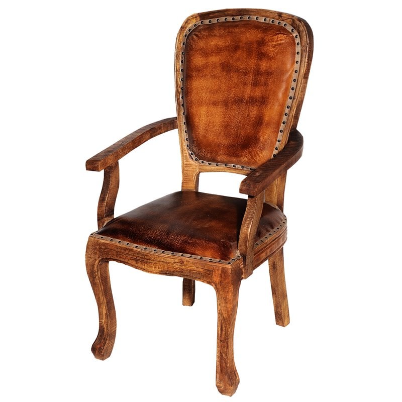 Frank Arm Chair Upholstered in Genuine Leather in Mahogany