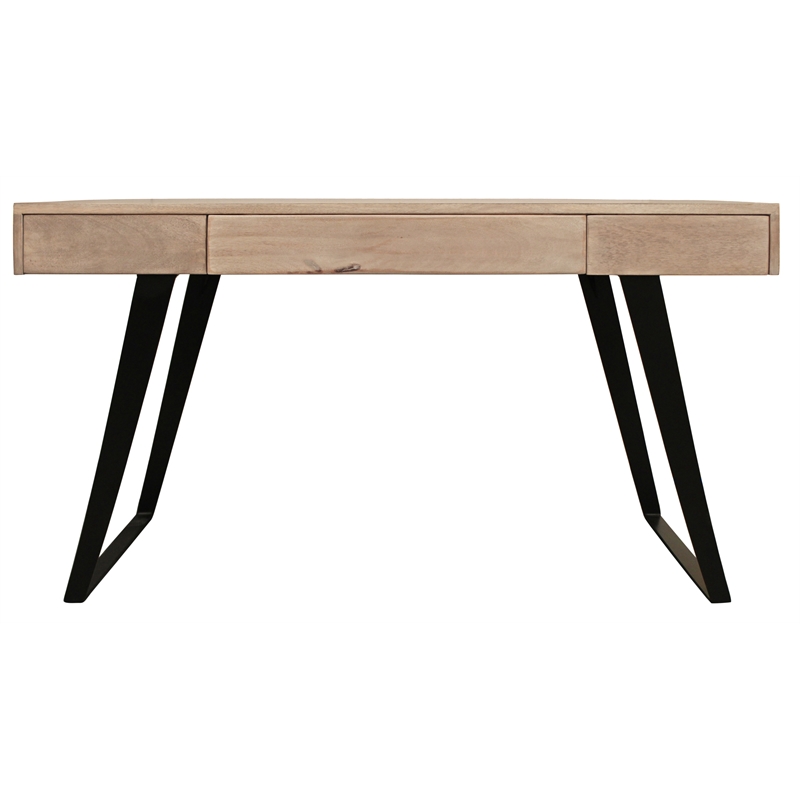 Sloane Solid Wood 3 Drawer Desk with Cast Iron Legs in Beige