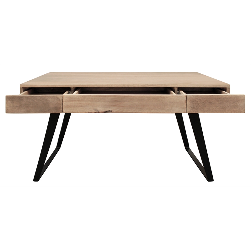 Sloane Solid Wood 3 Drawer Desk with Cast Iron Legs in Beige