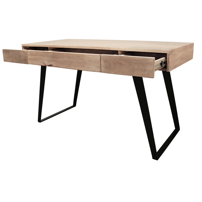 Sloane Solid Wood 3 Drawer Desk with Cast Iron Legs in Beige