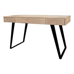 sloane solid wood 3 drawer desk with cast iron legs in beige