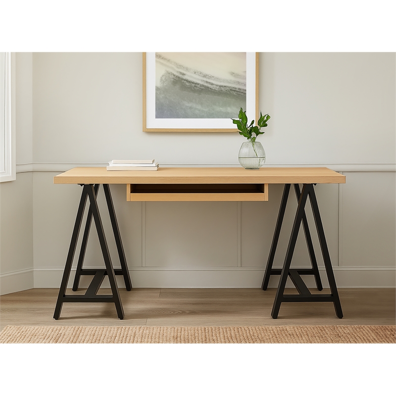 Paolini Solid Wood Executive Desk with Keyboard Drawer in Ivory Finish
