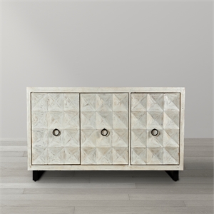 Gridley Hastings 3-Door Mango Solid Wood Sideboard in Ivory on Iron Base