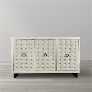 Gridley Putnam 3-Door Mango Solid Wood Sideboard in Ivory on Iron Base