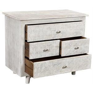 Gridley Hand-Carved 4-Drawer Nightstand on Mango Solid Wood in White Wash