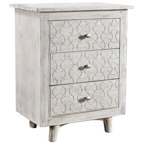 gridley hand-carved 3-drawer nightstand on mango solid wood in white wash