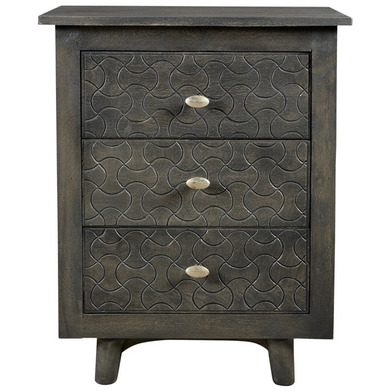 Gridley Solid Wood 3 Drawer Hand-Carved Nightstand in Gray Wash
