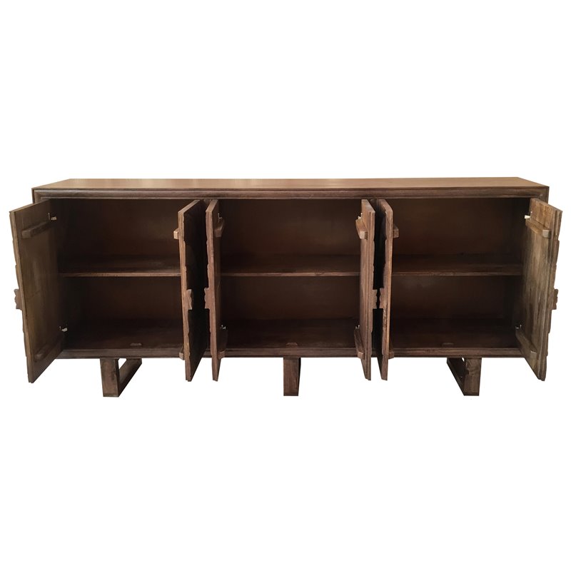 Albert Solid Wood Cabinet with 6 Hand-Carved Doors in Brown Finish