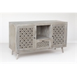 Halle Solid Wood 2 Door 1 Drawer Hand-Carved Media Console in Natural