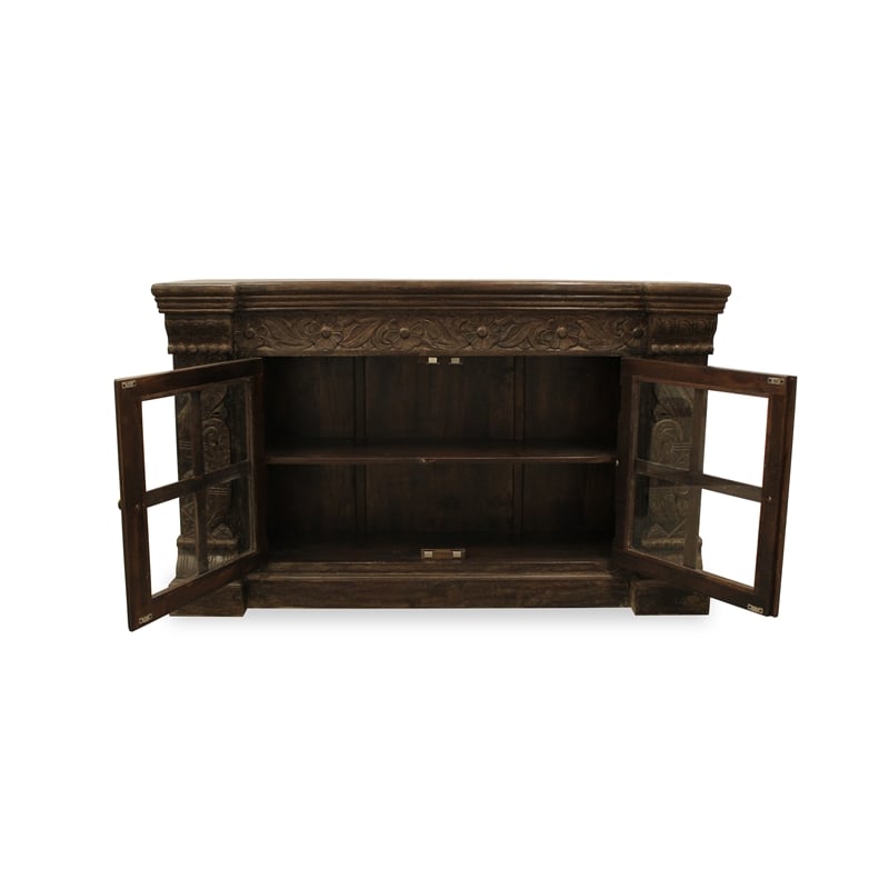 Crane Solid Wood 2 Door Hand-Carved Sideboard in Brown