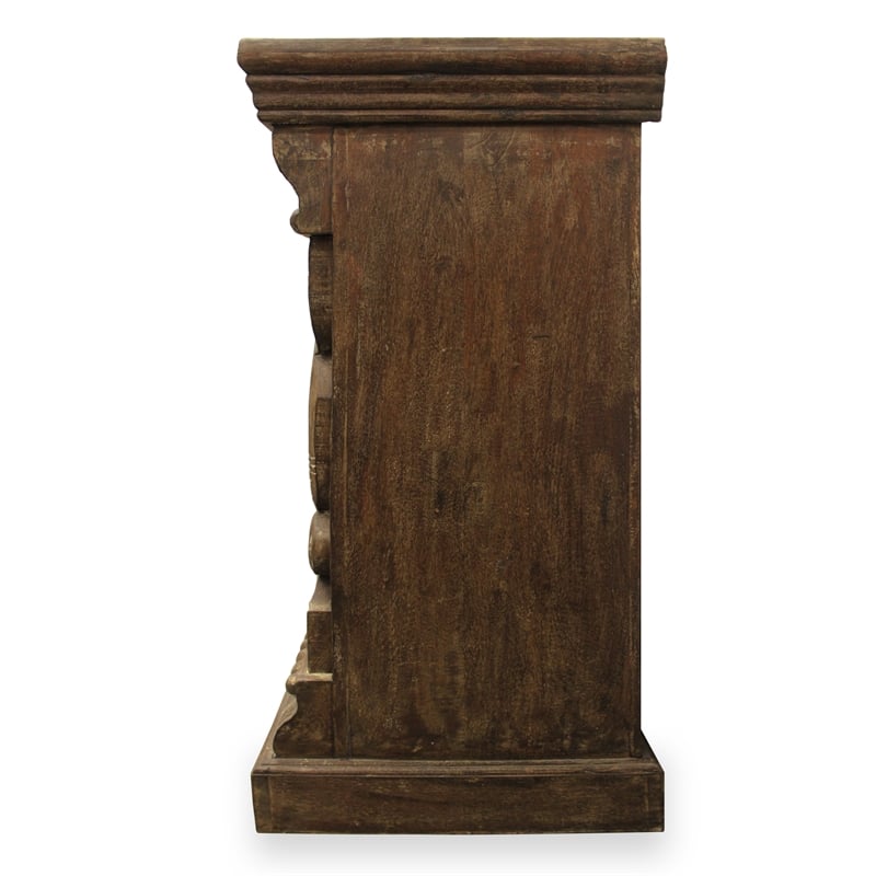 Crane Solid Wood 4 Door Hand-Carved Sideboard with Glass Doors in Brown