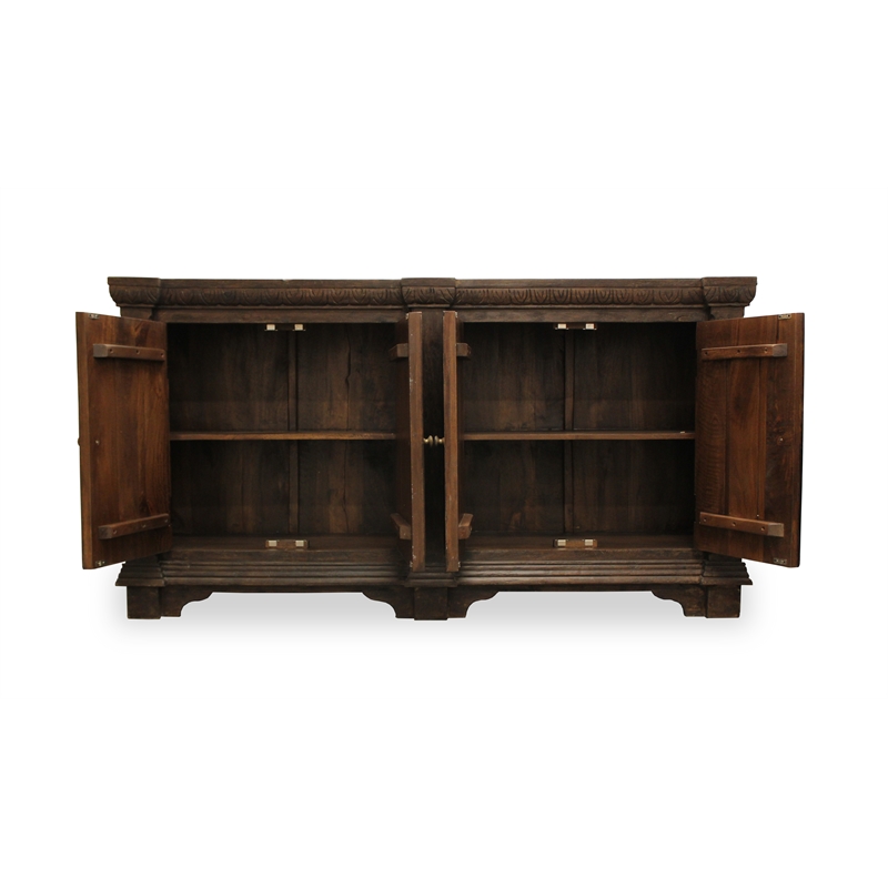 Manag Solid Wood 4 Door Sideboard with Hand-Carved Details in Brown