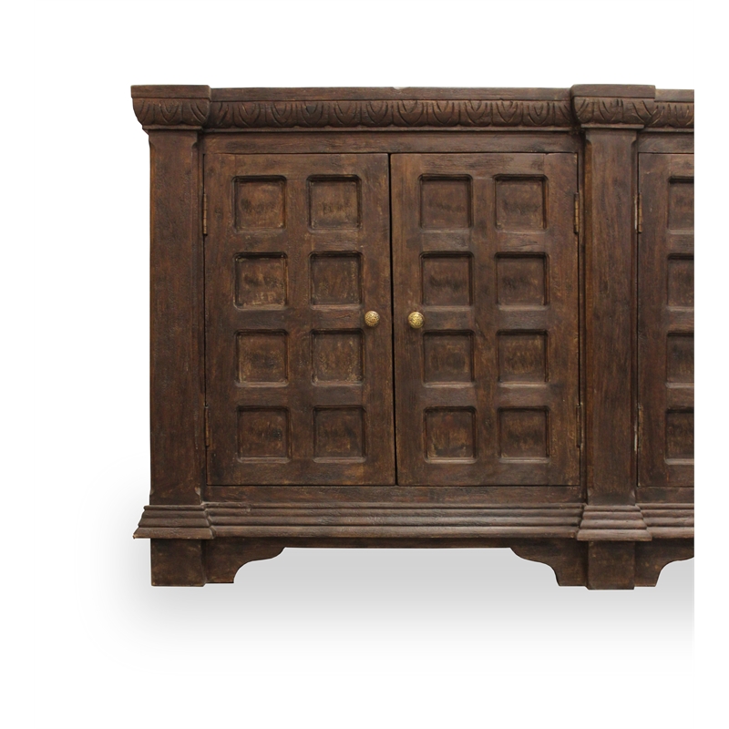 Manag Solid Wood 4 Door Sideboard with Hand-Carved Details in Brown