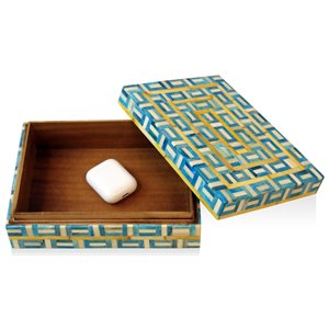 hymn mango solid wood grid box in blue with geometric design