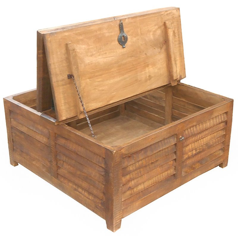 Troy Solid Wood Box Cocktail Table with Storage in Brown