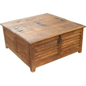 Troy Solid Wood Box Cocktail Table with Storage in Brown