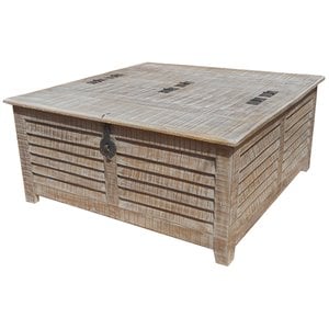 Moti Troy 40&quot Square Solid Wood Box Cocktail Table with Storage in Gray