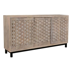 Combe Solid Wood 3 Sliding Door Sideboard on Cast Iron Base in Gray Wash
