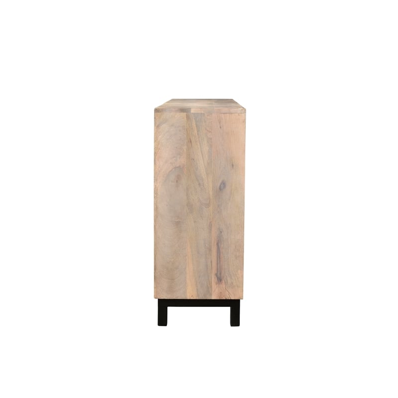 Combe Solid Wood 3 Sliding Door Sideboard on Cast Iron Base in Gray Wash