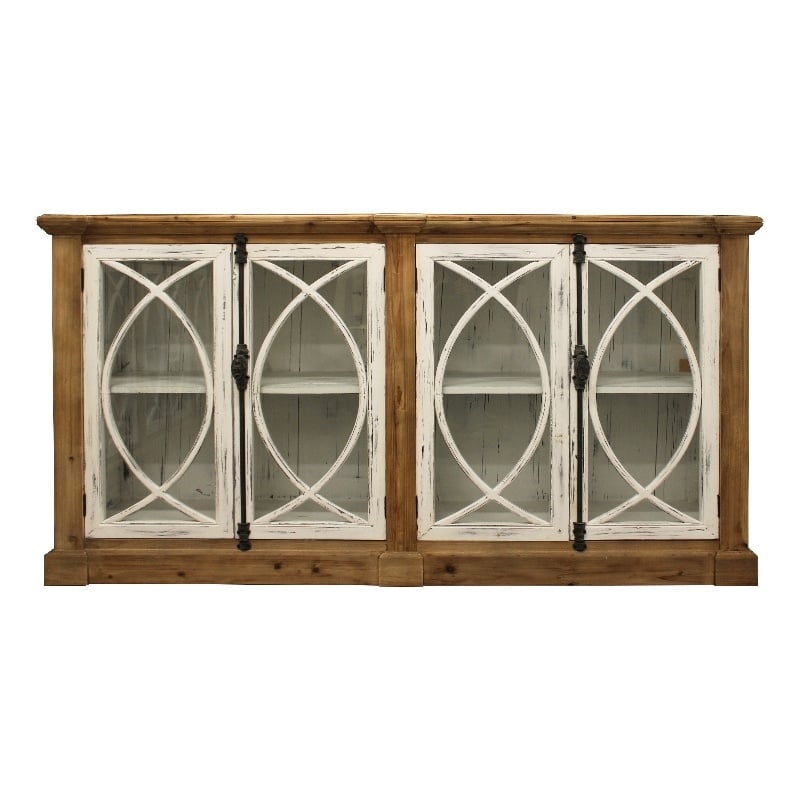 Wheatstone Solid Wood 4 Door Sideboard with Glass Inserts in Natural