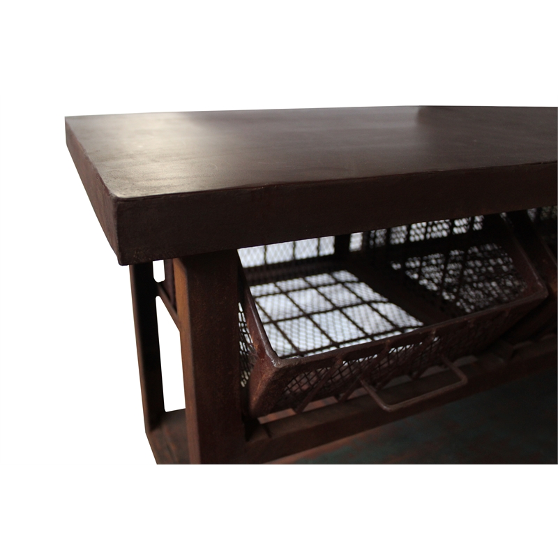 Golden Solid Wood 4 Drawer Cart on Cast Iron Wheels in Brown