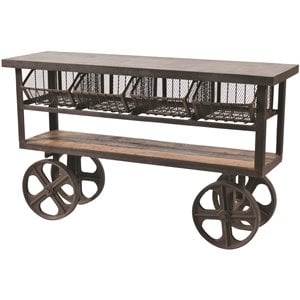Golden Solid Wood 4 Drawer Cart on Cast Iron Wheels in Brown