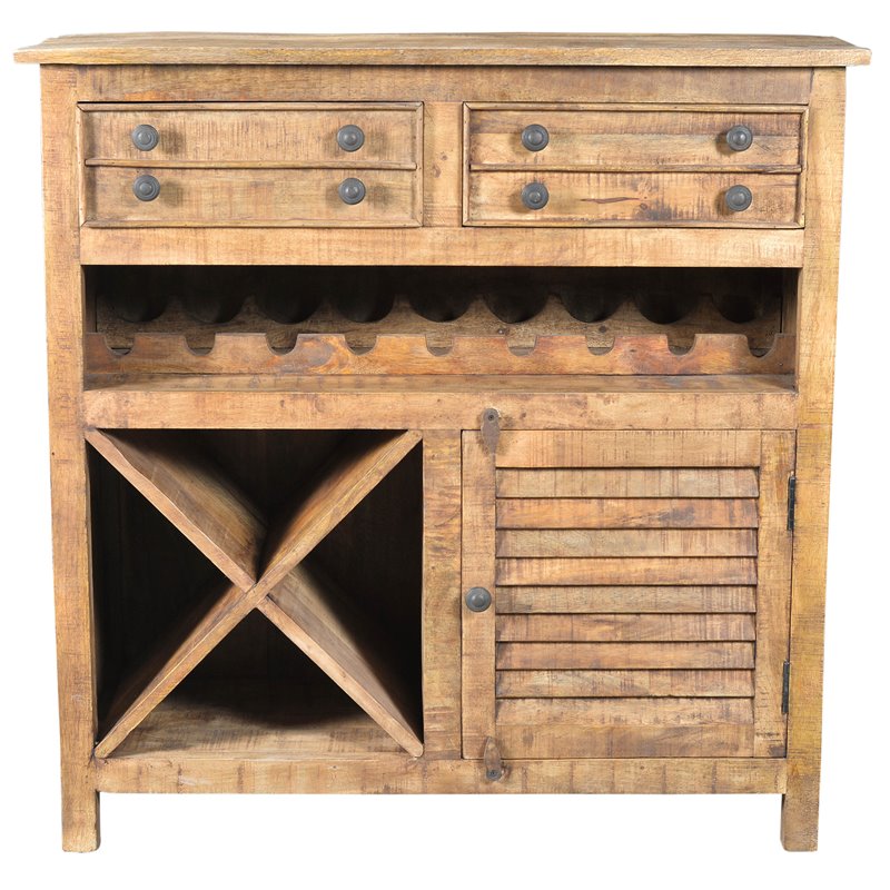 Golden Solid Wood 2 Drawer 1 Door Wine Cabinet in Natural